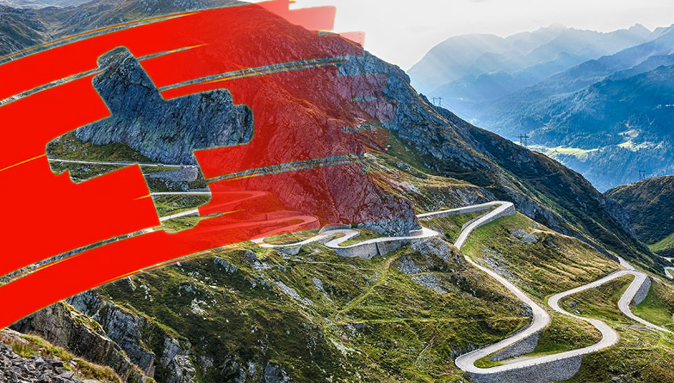 gottardopass mit stilisierter schweizer flagge