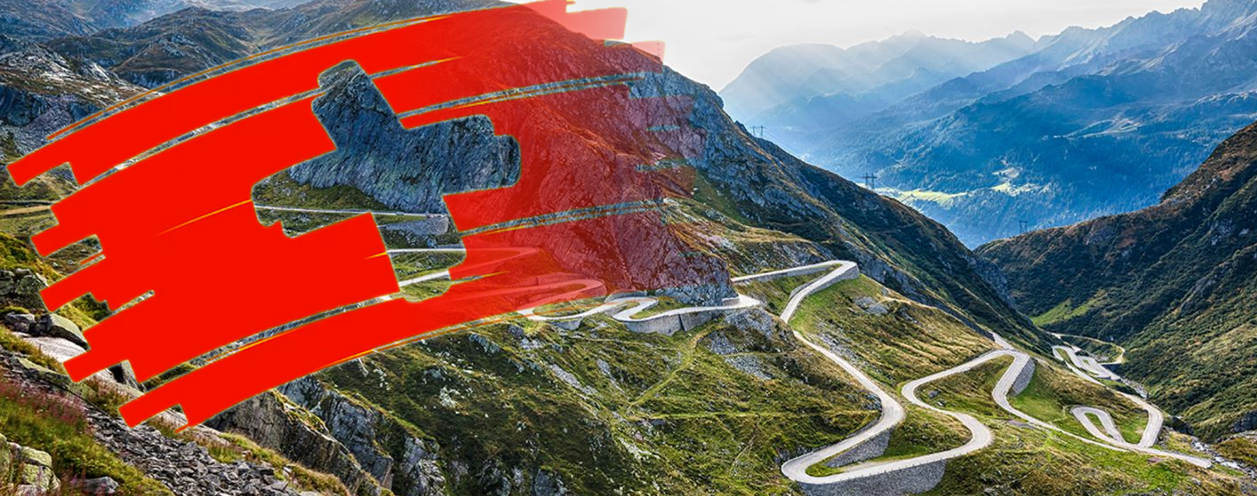 gottardopass mit stilisierter schweizer flagge