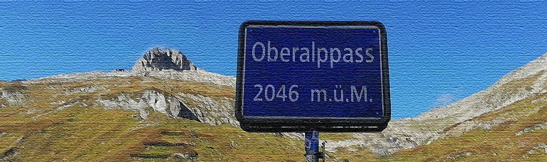 pass-schild oberalp-pass auf leinwand gemalt