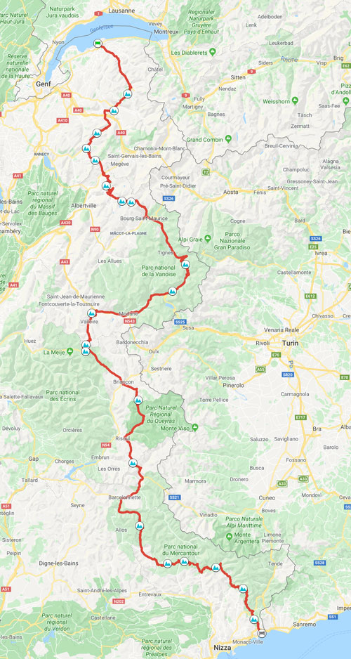 les-grand-alpes-kartendarstellung der gesamten strecke