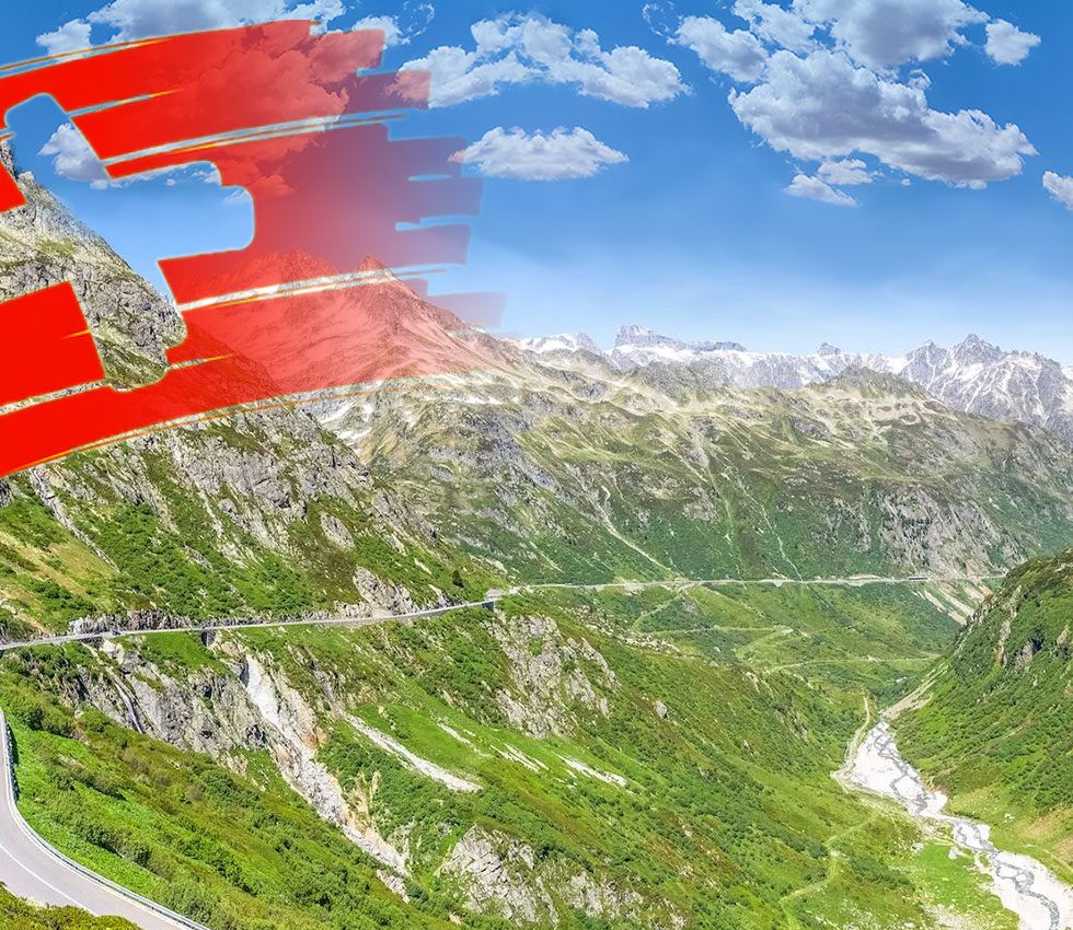 furkapass panorama mit flagge