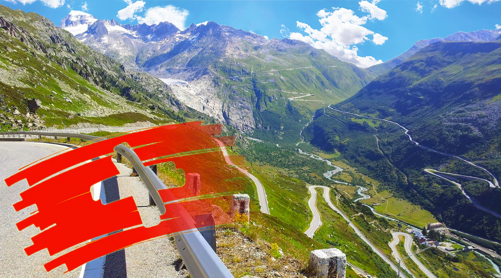 grimselpass panorama mit flagge